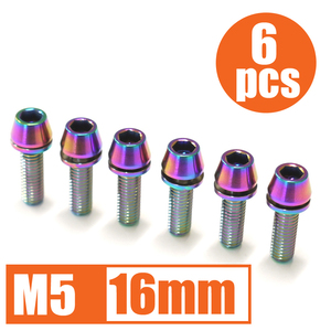 64チタン合金ボルト M5×16mm P0.8 6本セット ワッシャー付き テーパーキャップ ゆうパケット対応 焼き色有り Ti-6Al-4V☆