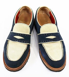 RJB (アールジェイビー) VELOUR LOAFER SHOES / ベロアローファー L118 美品 ネイビー × アイボリー size 8 (26cm) / フラットヘッド