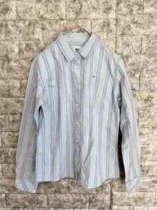 【美品】　LACOSTE　ラコステ　長袖　ストライプシャツ　ネルシャツ　40サイズ　レディース　M相当　刺繍ワンポイント　ファブリカ　正規