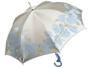 傘 レディース 長傘 槙田商店 絵おり ジャガード 紫陽花 アジサイ ベージュ 8本骨 雨傘 晴雨兼用 UVカット 日本製