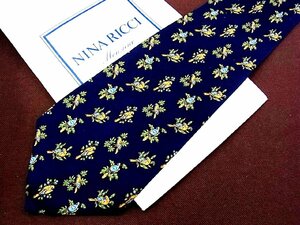 ♪27097C♪良品【花 植物 鳥 柄】ニナ リッチ【NINA RICCI】ネクタイ