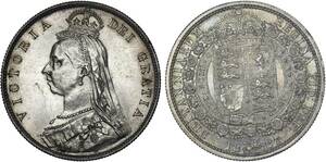 １円スタート! ・1887 イギリス １/2クラウン銀貨 ビクトリア・アンティーク コイン