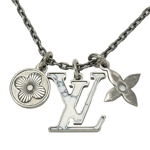 ルイヴィトン LOUIS VUITTON ペンダント LVイニシャル ネックレス モノグラムフラワー M00317 シルバー メタル アクセサリー 小物 中古