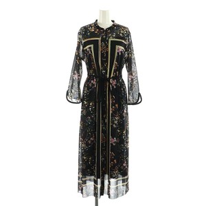 ヴィヴィアンタム 24AW MARBLE INLAY PRINT ON NETTING DRESS パワーネット ワンピース ロング 長袖 40 黒 マルチカラー レディース