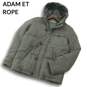 ADAM ET ROPE アダム エ ロペ 秋冬★ チェック柄 ウール ツイード ダウン ジャケット Sz.L メンズ 灰　A4T13064_C#N