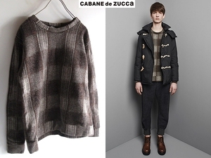 LOOK使用 CABANE de ZUCCA カバンドズッカ 2015AW チェック ウール ニット M ブラウン グレー 日本製