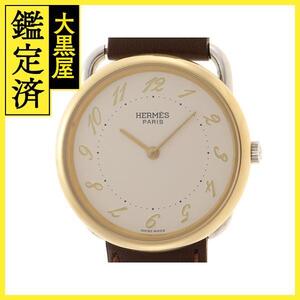 HERMES　エルメス　アルソー　アイボリー文字盤　GP/SS/革　レディース腕時計【207】2148103740350