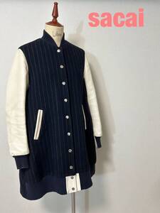 HH0089★10 SACAI サカイ サカイラック レザー フレア ロング スタジャン ジャケット コート 切り替え レディース size1 JPタグ