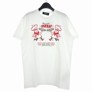 未使用品 ディースクエアード DSQUARED2 Pizza Twins ピザ ツインズ Tシャツ カットソー 半袖 プリント クルーネック S ホワイト S74GD1027