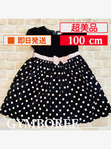 U_Top-274【超美品】Gymboree/フォーマルワンピース/100cm/US4T/ブラック/ベビーピンク/水玉/ベロア調/子供服/クリーニング済み/送料無料