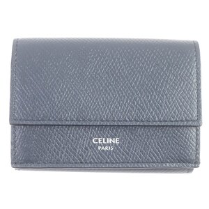 極美品□CELINE セリーヌ 10E603BEL フォールデッド コンパクトウォレット レザー 三つ折り財布 ネイビー イタリア製 メンズ 定価73700円