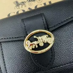 COACH ブラック レザー　二つ折りミニ財布　レディース　新品