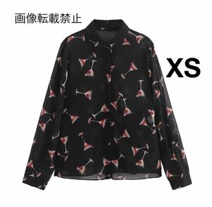 vintage ヴィンテージ レトロ 柄 シャツ ブラウス トップス XSサイズ レディース★ZARA 好きな方に★2024 A/W 秋新作 新品未使用★