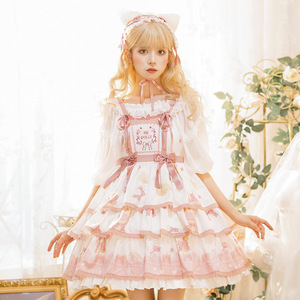 姫ロリ ロリータ ジャンパースカート 姫系 甘可愛い 3段フリル 猫 肉球 ピンク かわいい ガーリー クラシック ワンピース ミニスカ 人形