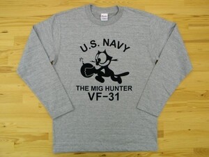 U.S. NAVY VF-31 杢グレー 5.6oz 長袖Tシャツ 黒 S ミリタリー トムキャット VFA-31 USN