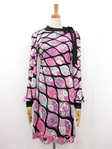 HH美品【エミリオプッチ EMILIO PUCCI】67RH10 シルク100% プッチ柄ワンピース (レディース) 40 ピンク系 マルチカラー 伊製□17LT5062□