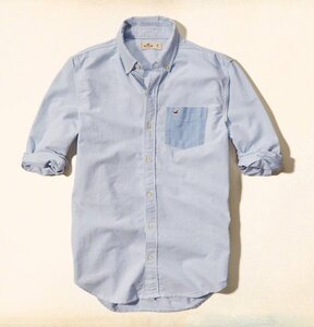 * 新品 ホリスター 長袖シャツ Hollister Contrast Pocket Oxford Shirt HCO S / Light Blue *