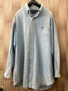 【 1円スタート！中古品 】Ralph Lauren ラルフローレン デニムシャツ 長袖シャツ Polo ポロ インディゴ LL