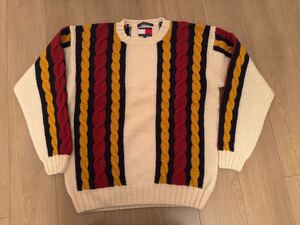 tommy hilfiger トミーヒルフィガー アランセーター ニット 90s トリコロール ウール M 美品 レトロ