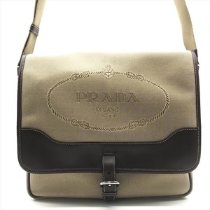 美品 PRADA プラダ ロゴジャガード ショルダー バッグ キャンバス レザー ブラウン k2475