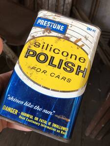 即決 PRESTONE Silicon Polish for Cars ヴィンテージ オイル缶 / アメリカン ガレージ ジャンクパーツ インダストリアル