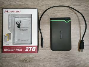 動作確認済み Transcend 耐衝撃 スリムタイプ ポータブル 外付け HDD TS2TSJ25M3S 2TB アイロングレー/ライムグリーン USB3.1 Gen1