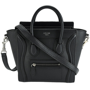 セリーヌ CELINE ラゲージ ナノショッパー 168243 ハンドバッグ 2way ショルダー 斜め掛け レザー ブラック 黒 シルバー金具 中古