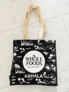 Whole Foods Market ホールフーズマーケット　ハワイ限定　エコバッグ　カハラ　布　黒　ブラック　トートバッグ ハイビスカス　カハラ店