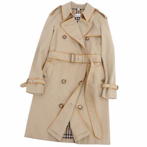 極美品 バーバリー BURBERRY コート トレンチコート 裏チェック パイピング 英国製 アウター レディース UK4 ベージュ cf02dn-rm08f09062