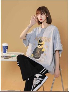 韓国風 レディース 半袖Tシャツ 新しい夏 気質 ファッションTシャツ S グレー