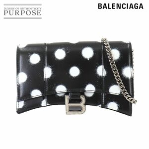 未使用 展示品 バレンシアガ BALENCIAGA アワーグラス チェーン ウォレット 長財布 レザー ブラック ホワイト ドット 656050 90253262