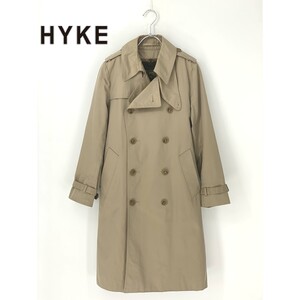 A9692/春夏 green グリーン HYKE ハイク コットン ウール ライナー付き ベルト付き ロング トレンチコート 1 S程 ベージュ レディース