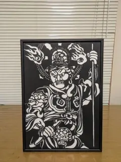 ハンドメイドアート作品　A3サイズ持国天切り絵