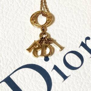 美品 クリスチャン ディオール Christian Dior ネックレス ペンダント スウィング ロゴ オーバル サークル ゴールド 揺れる 刻印 金色 300