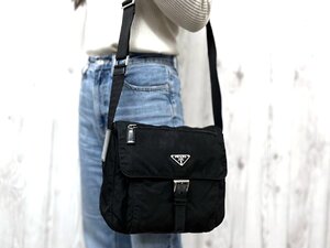 美品 PRADA プラダ テスート ショルダーバッグ バッグ BT8994 ナイロン×レザー 黒 メンズ 79702Y