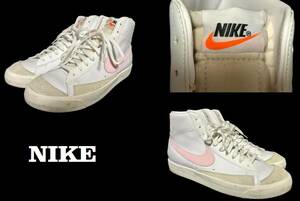 新品同然ナイキNIKE80’Sビンテージ復刻BQ6806ブレザー★オレンジスォッシュ・縦ナイキ・レザー★ホワイトｘピンク★29.5