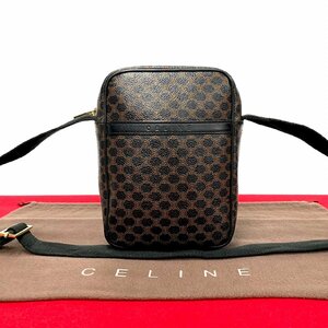 極 美品 CELINE セリーヌ マカダム ブラゾン レザー 本革 ミニ ショルダーバッグ ポシェット サコッシュ ブラック ブラウン 29634