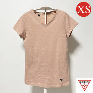 【サイズ：XS】GUESS Tシャツ レディース ゲス カットソー Vネック 刺繍ロゴ