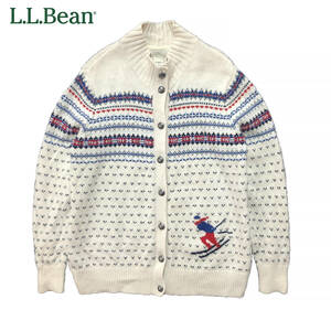 USA 古着 00S L.L.Bean アウトドア ラムウール スキー柄 ノルディック カーディガン レディースXL BH0207