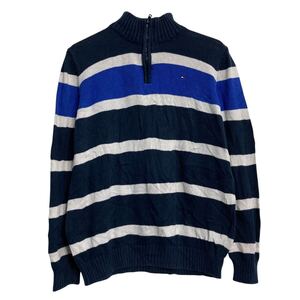 Tommy Hilfiger コットンニット セーター トミーフィルフィガー キッズ L ブルー ハーフネック 古着卸 アメリカ仕入 a611-7830