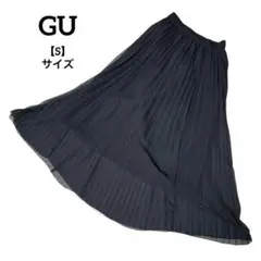 E128 【美品】 GU スカート プリーツ シースルー フレア 黒 無地 S