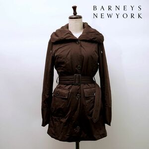 美品 BARNEYS NEWYORK バーニーズニューヨーク ボリューム襟 ベルト付き中綿ロングコート レディース 冬物アウター こげ茶 サイズ7AR*LC169