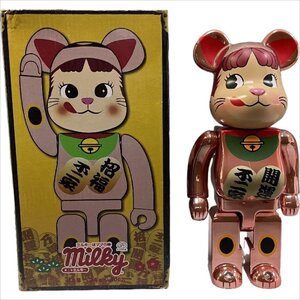 BE@RBRICK x ペコちゃん 桃金メッキ x 400% 不二家 招き猫 ベアブリック MEDICOMTOY ピンク 美品 希少 中古 箱付き