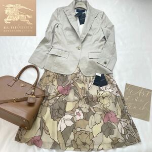 ★大きいサイズ★新品タグ付★バーバリー BURBERRY 40/11号/L 2wayストレッチジャケット&ロゴ入り花柄シルクスカートスーツ 通勤フォーマル