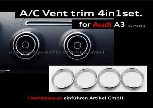 ◆ 【送料無料】 アウディ Audi A3 (8V) Q2 (GA) 3D アルミ アルマイト エアコン トリム リング 銀 【シルバー】 １台分(４個) ◆