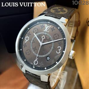 定価47万円 保証書付 ルイヴィトン/LOUIS VUITTON タンブール QA005 デイト モノグラム 男性 腕時計 メンズ SS クォーツ