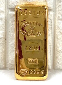 SWISS BANK 24KGP インゴット レプリカ 24金メッキ 1KILO 置き物 観賞用 雑貨 ゴールドカラー fah 10A717