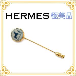 HERMES エルメス コロゾ ピンブローチ ピンバッジ レディース メンズ ゴールド アクセサリー 美品 ヴィンテージ 希少 レア おしゃれ グレー