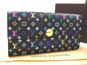 1円 LOUIS VUITTON ルイヴィトン M93533 モノグラムマルチカラー ポルトフォイユ サラ 二つ折り 長財布 ウォレット ブラック系 FD7642