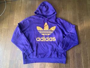 adidas アディダス　スウェット パーカー　ビッグロゴプリント　パープル×オレンジ　サイズＬ